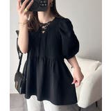 ブラック | 軽やかで上品。シアサッカー前後2WAYギャザーパフスリーブチュニックブラウス | Classical Elf 