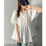 軽やかで上品。シアサッカー前後2WAYギャザーパフスリーブチュニックブラウス | Classical Elf  | 詳細画像1 