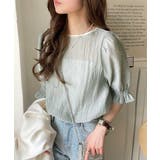 涼しげ＆透明感◎配色パイピング バルーンフリルスリーブ楊柳ブラウス | Classical Elf  | 詳細画像21 