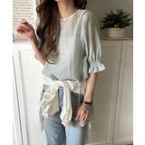 涼しげ＆透明感◎配色パイピング バルーンフリルスリーブ楊柳ブラウス | Classical Elf  | 詳細画像22 