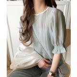 涼しげ＆透明感◎配色パイピング バルーンフリルスリーブ楊柳ブラウス | Classical Elf  | 詳細画像23 