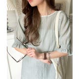 涼しげ＆透明感◎配色パイピング バルーンフリルスリーブ楊柳ブラウス | Classical Elf  | 詳細画像25 