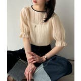 涼しげ＆透明感◎配色パイピング バルーンフリルスリーブ楊柳ブラウス | Classical Elf  | 詳細画像2 
