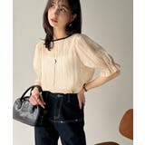 涼しげ＆透明感◎配色パイピング バルーンフリルスリーブ楊柳ブラウス | Classical Elf  | 詳細画像3 