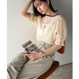 涼しげ＆透明感◎配色パイピング バルーンフリルスリーブ楊柳ブラウス | Classical Elf  | 詳細画像5 