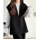 ブラック | 大人の抜け感スタイル◎ディープキーネックベスト(セットアップ可能) | Classical Elf 