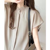 着まわし万能な大人トップス。比翼バンドカラーフレンチスリーブシャツ | Classical Elf  | 詳細画像8 