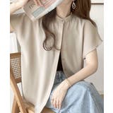 ベージュ | 着まわし万能な大人トップス。比翼バンドカラーフレンチスリーブシャツ | Classical Elf 