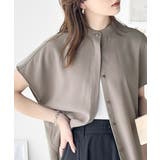 グレージュ | 着まわし万能な大人トップス。比翼バンドカラーフレンチスリーブシャツ | Classical Elf 