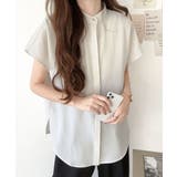 着まわし万能な大人トップス。比翼バンドカラーフレンチスリーブシャツ | Classical Elf  | 詳細画像2 