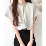 着まわし万能な大人トップス。比翼バンドカラーフレンチスリーブシャツ | Classical Elf  | 詳細画像3 