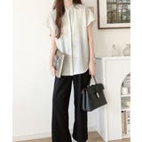 着まわし万能な大人トップス。比翼バンドカラーフレンチスリーブシャツ | Classical Elf  | 詳細画像4 