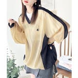 レトロ配色が今っぽ！胸刺繍配色シアー裾ドロストVネックプルオーバー | Classical Elf  | 詳細画像6 