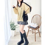 レトロ配色が今っぽ！胸刺繍配色シアー裾ドロストVネックプルオーバー | Classical Elf  | 詳細画像7 