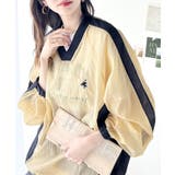 レトロ配色が今っぽ！胸刺繍配色シアー裾ドロストVネックプルオーバー | Classical Elf  | 詳細画像8 