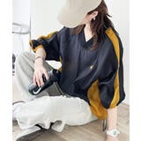 レトロ配色が今っぽ！胸刺繍配色シアー裾ドロストVネックプルオーバー | Classical Elf  | 詳細画像9 