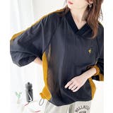 レトロ配色が今っぽ！胸刺繍配色シアー裾ドロストVネックプルオーバー | Classical Elf  | 詳細画像10 