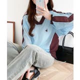 レトロ配色が今っぽ！胸刺繍配色シアー裾ドロストVネックプルオーバー | Classical Elf  | 詳細画像13 