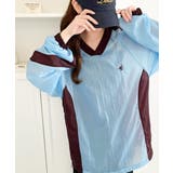 レトロ配色が今っぽ！胸刺繍配色シアー裾ドロストVネックプルオーバー | Classical Elf  | 詳細画像14 