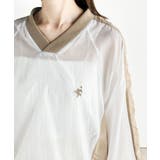 レトロ配色が今っぽ！胸刺繍配色シアー裾ドロストVネックプルオーバー | Classical Elf  | 詳細画像17 