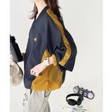 ネイビー | レトロ配色が今っぽ！胸刺繍配色シアー裾ドロストVネックプルオーバー | Classical Elf 