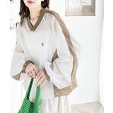 レトロ配色が今っぽ！胸刺繍配色シアー裾ドロストVネックプルオーバー | Classical Elf  | 詳細画像3 