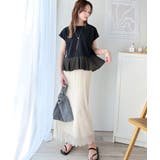 楽ちんなのに上品見え！裾フレア異素材切替フレンチスリーブブラウス | Classical Elf  | 詳細画像14 