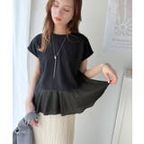 楽ちんなのに上品見え！裾フレア異素材切替フレンチスリーブブラウス | Classical Elf  | 詳細画像15 