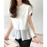 楽ちんなのに上品見え！裾フレア異素材切替フレンチスリーブブラウス | Classical Elf  | 詳細画像2 