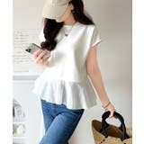 楽ちんなのに上品見え！裾フレア異素材切替フレンチスリーブブラウス | Classical Elf  | 詳細画像5 