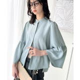 ブルー | 360度可愛い♪フレアスリーブバンドカラーブラウス（長袖） | Classical Elf 