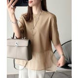 ベージュ | 春夏に涼しさ引き立てる透け感が◎裾シアー切り替えライトダンボール半袖Tシャツ | Classical Elf