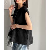 ブラック | 上品フェミニンに決まる。裾シアープリーツライトダンボールフレンチスリーブ風Tシャ… | Classical Elf 