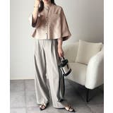 大人の上品トップス。バンドカラーワイドスリーブショート丈ストライプシャツ(半袖) | Classical Elf | 詳細画像24