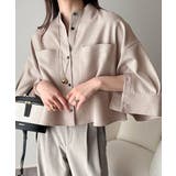 大人の上品トップス。バンドカラーワイドスリーブショート丈ストライプシャツ(半袖) | Classical Elf | 詳細画像27