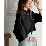 大人の上品トップス。バンドカラーワイドスリーブショート丈ストライプシャツ(半袖) | Classical Elf | 詳細画像3