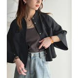 大人の上品トップス。バンドカラーワイドスリーブショート丈ストライプシャツ(半袖) | Classical Elf | 詳細画像4