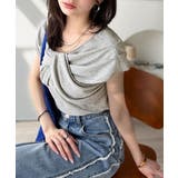 杢グレー | ”きれいめラフ”にこれ一択♪胸元ツイストリボンデザインTシャツ(半袖) | Classical Elf