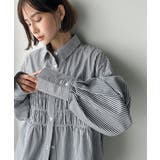 ブラックストライプ | 立体感を纏う。シャーリングビスチェ風ロングカフスビッグシャツ(長袖) | Classical Elf