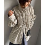 ベージュストライプ | 立体感を纏う。シャーリングビスチェ風ロングカフスビッグシャツ(長袖) | Classical Elf