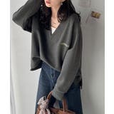 抜け感と上品さを両立。深めのネックで小顔見え♪ 胸刺繍Vネックダンボールニットト… | Classical Elf | 詳細画像8