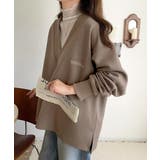 抜け感と上品さを両立。深めのネックで小顔見え♪ 胸刺繍Vネックダンボールニットト… | Classical Elf | 詳細画像19