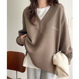 ブラウン | 抜け感と上品さを両立。深めのネックで小顔見え♪ 胸刺繍Vネックダンボールニットト… | Classical Elf