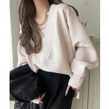 抜け感と上品さを両立。深めのネックで小顔見え♪ 胸刺繍Vネックダンボールニットト… | Classical Elf | 詳細画像27