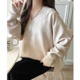 抜け感と上品さを両立。深めのネックで小顔見え♪ 胸刺繍Vネックダンボールニットト… | Classical Elf | 詳細画像29