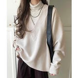 抜け感と上品さを両立。深めのネックで小顔見え♪ 胸刺繍Vネックダンボールニットト… | Classical Elf | 詳細画像34