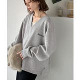 抜け感と上品さを両立。深めのネックで小顔見え♪ 胸刺繍Vネックダンボールニットト… | Classical Elf | 詳細画像3