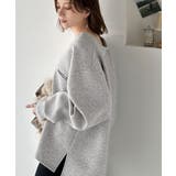 抜け感と上品さを両立。深めのネックで小顔見え♪ 胸刺繍Vネックダンボールニットト… | Classical Elf | 詳細画像4