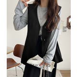 ブラック | 夏コーデを格上げ♪比翼デザイン麻調ペプラムジレベスト | Classical Elf