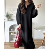 ブラック | 清楚にフェミニン、品よく抜け感。ランタンスリーブキーネックワンピース（ロング丈） | Classical Elf 